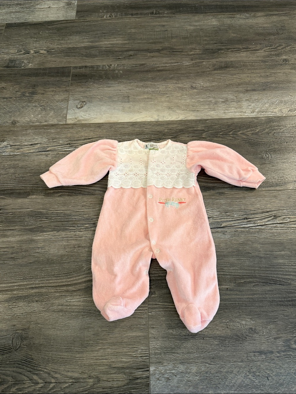 Beatrix Potter Baby Pink Lace-Yoke Footed One-Piece Romper